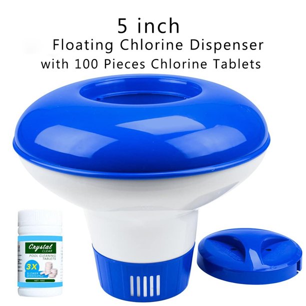 Floating Chlorine Tablet Dispenser,5" Chlorine Floater Tablet Dispenser,Pool Chlorine Floater,Floating Chlorinator for Pool,Spa, Hot Tub,and Fountain,Include 100 Pieces Chlorine Tablets