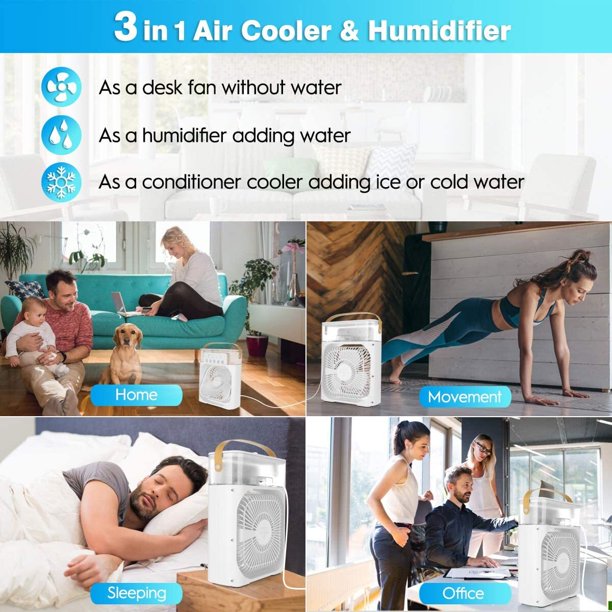 Vinmall Personal Air Cooling Fan,with 3 Adjustable Wind Speed & 7 Color LED Light,Suitable for Bedroom, Kitchen, Office, Gym, Travel Etc.White