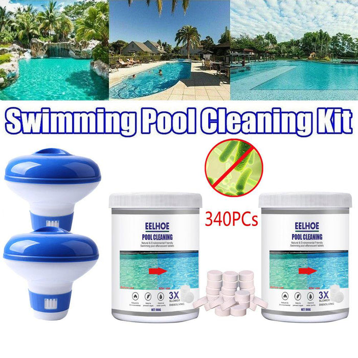 Vinmall 340pcs Chlorine Tablets, with 2pcs 5" Pools Floating Chlorine Dispensers combo, 0.79lb Long-lasting Chlorine Tablets for Swimming Pool Cleaning, Spa, Hot Tub, and Fountain