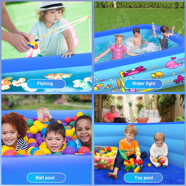 Inflatable Swimming Pool, 83" x 57" x 25" Durable Backyard Blow Up Lounge Pool With Pump, For Full-Sized Inflatable Pool for Kids, Adults, Outdoor, Backyard, Summer Water Party,J320