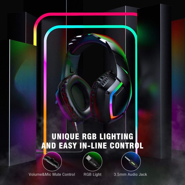 Doosl E80I Headphone Earbuds Audifonos 71 Surround Headset Gaming Wire Head Set With Mic RGB Light For PC PS5 Xbox One