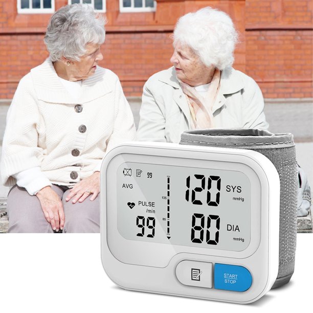 Wrist Blood Pressure Monitor BP Cuff Automatic Accurate Blood Pressure Machine Heart Pulse Rate Monitoring Meter 99 Groups Memory LCD Display Screen for Home Office Use