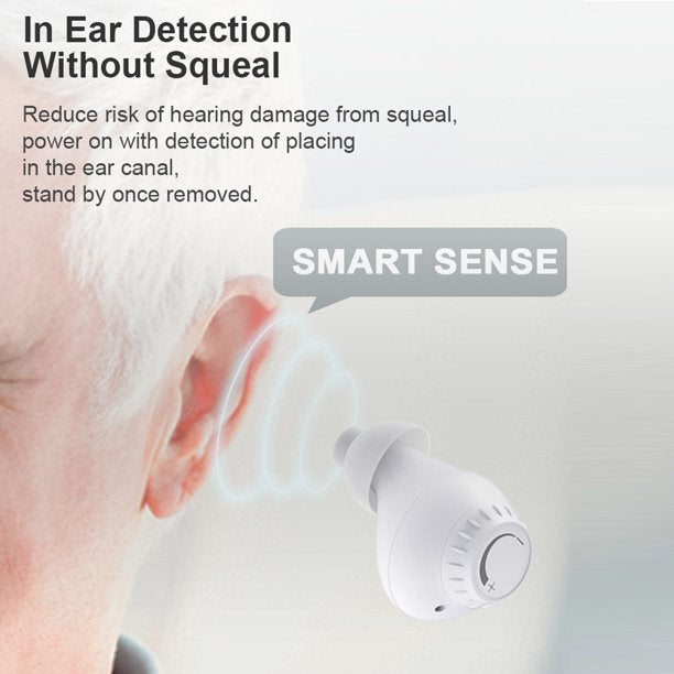 Vinmall Hearing Aids for Ears, Mini Invisible Rechargeable Hearing Amplifier to Aid Hearing with Smart Sense Noise Cancelling for Seniors, Volume Control with Portable Charging Case,White