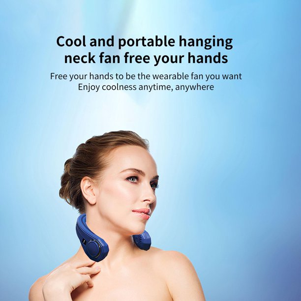 Portable Neck Fan, Personal Fan with LCD Display, Bladeless Fan 4000mAh Hands-Free USB Rechargeable Battery Operated Cooling Hanging Fan, Quiet neck cooler for Women Men Office 3 Speeds, Blue