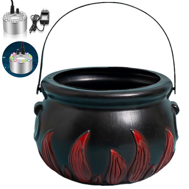 Halloween Witch Pot Smoking Cauldron Mist Maker RGB Colorful Lights Aluminum Fog Maker Candy Holder