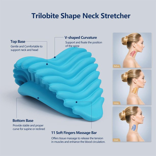 Doosl Neck Stretcher for Neck Pain Relief, Neck Cervical Traction Device for Neck and Shoulder Relaxer for TMJ Pain Relief, Cervical Spine Alignment Light Blue