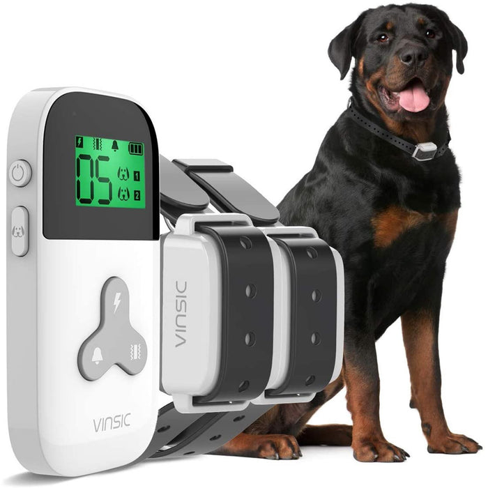 VINSIC Dog Training Shock Collar for 2 Dogs, 1000 ft Remote Anti Bark Dog Training Collar, Waterproof Dog Shock Collar with LCD Display, Dog Bark Collar for Small Medium Large Dogs, White