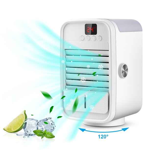 Portable Evaporative Cooler with Fan Summer Mini Cooling Fans Humidifiers Swamp Cooler LED Light Quiet Room Air Conditioners for Bedroom Dorm Office Desktop