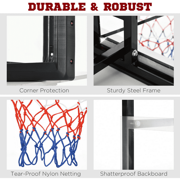 Wall Mounted Basketball Hoop, 48'' x 32'' Shatterproof Polycarbonate Backboard & Rim Combo for Indoor and Outdoor Use