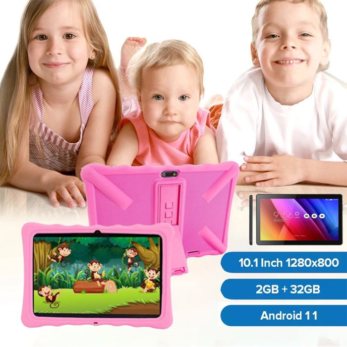 10.1 inch Kids Tablet, 32GB Storage WiFi Android 11 Tablet for Kids, HD Touch Screen, Parental Control, Learning Tablet with IWAWA Application, Children's Tablet with Pink Case