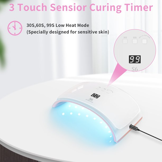 UV LED Nail Lamp, 48W Nail Dryer Gel Nail Light for Nail Polish, Light Curing in 3 Modes for Time, Low Heat Mode 99s and Auto Sensor, LCD Display for Manicure Pedicure Nail Art at Home