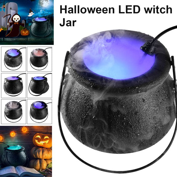 Halloween Black Cauldron Mist Maker Fogger, Smoke Fog Machine with 12 LED Color Changing for Halloween Theme Party or Prom Prop, Halloween Fog Machine