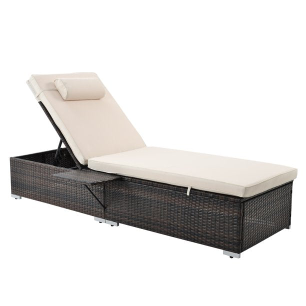 Vinmall Adjustable Pool Chaise Lounge Chair Outdoor Patio Furniture PE Wicker W/Cushion