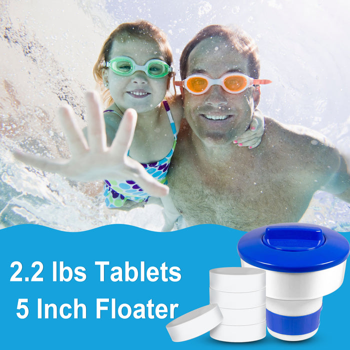 3 Inch Chlorine Tablets Swimming Pools, with 5 inch Chlorine Floater, 2.2 lbs