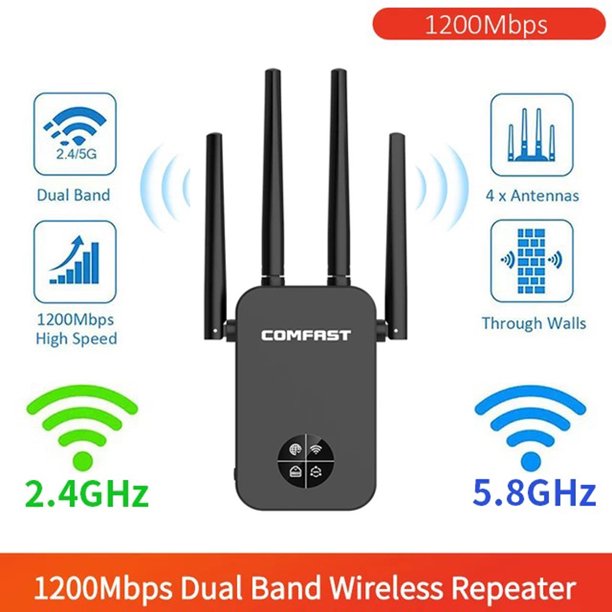 WiFi Range Extenders Signal Booster 1200Mbps for Home, WiFi Booster Repeater 2.4 and 5.8GHz Dual Band WPS Wireless Signal Strong Penetrability, Wide Range of Signals(3500 sq.ft)